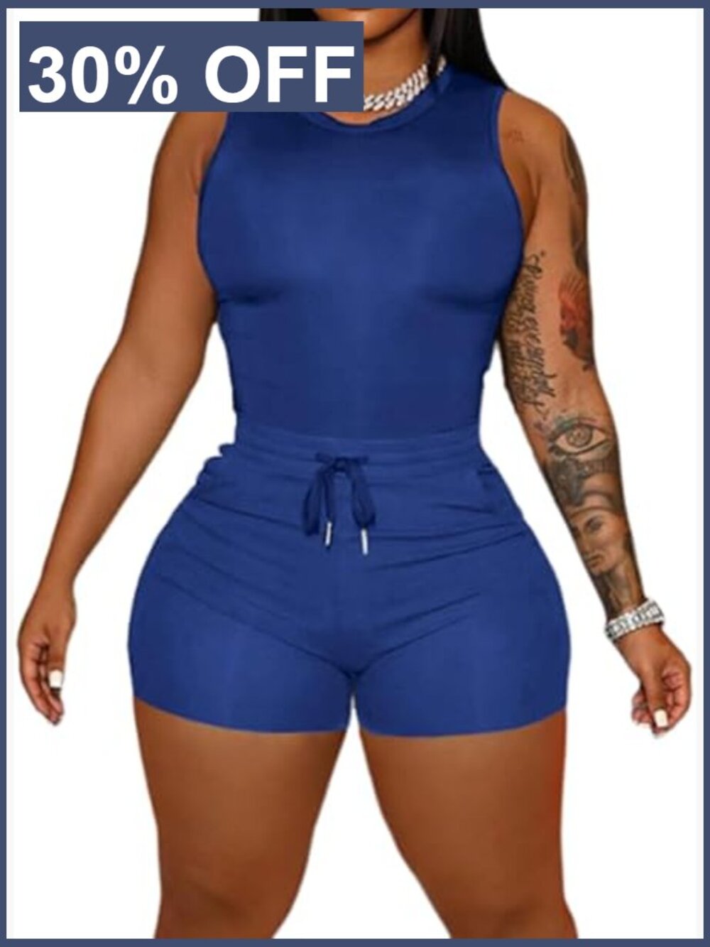 2 Piece Outfits Sleeveless Tank Top & Biker Short Set Workout Jogger Summer